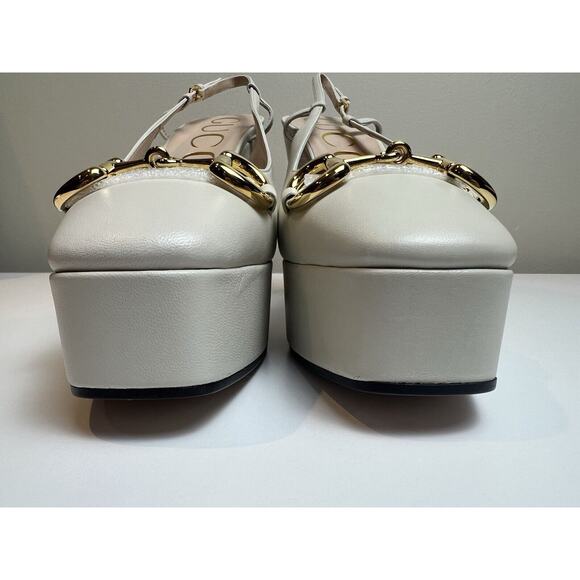 GUCCI SHOES PLATFORM White LEATHER SLINGBACK PUMPS w HORSEBIT $1,100 sz 39 9 - Picture 3 of 10